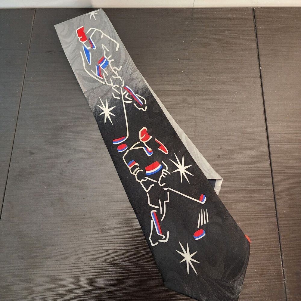Steven Harris Hockey Black Silver Men's‎ Necktie